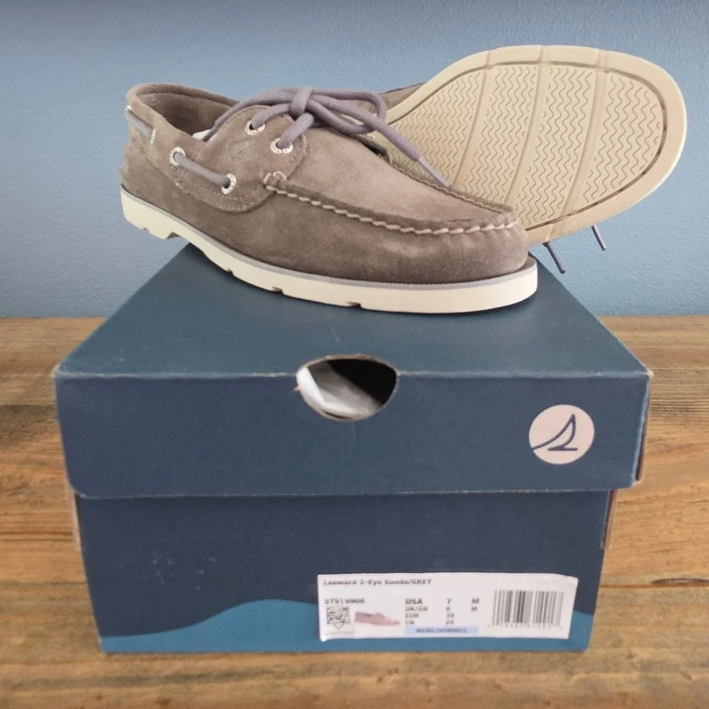 Sperry‎ Mens Leeward 2-Eye Boat Shoe Grey Suede Loafer STS19908 Size 7M